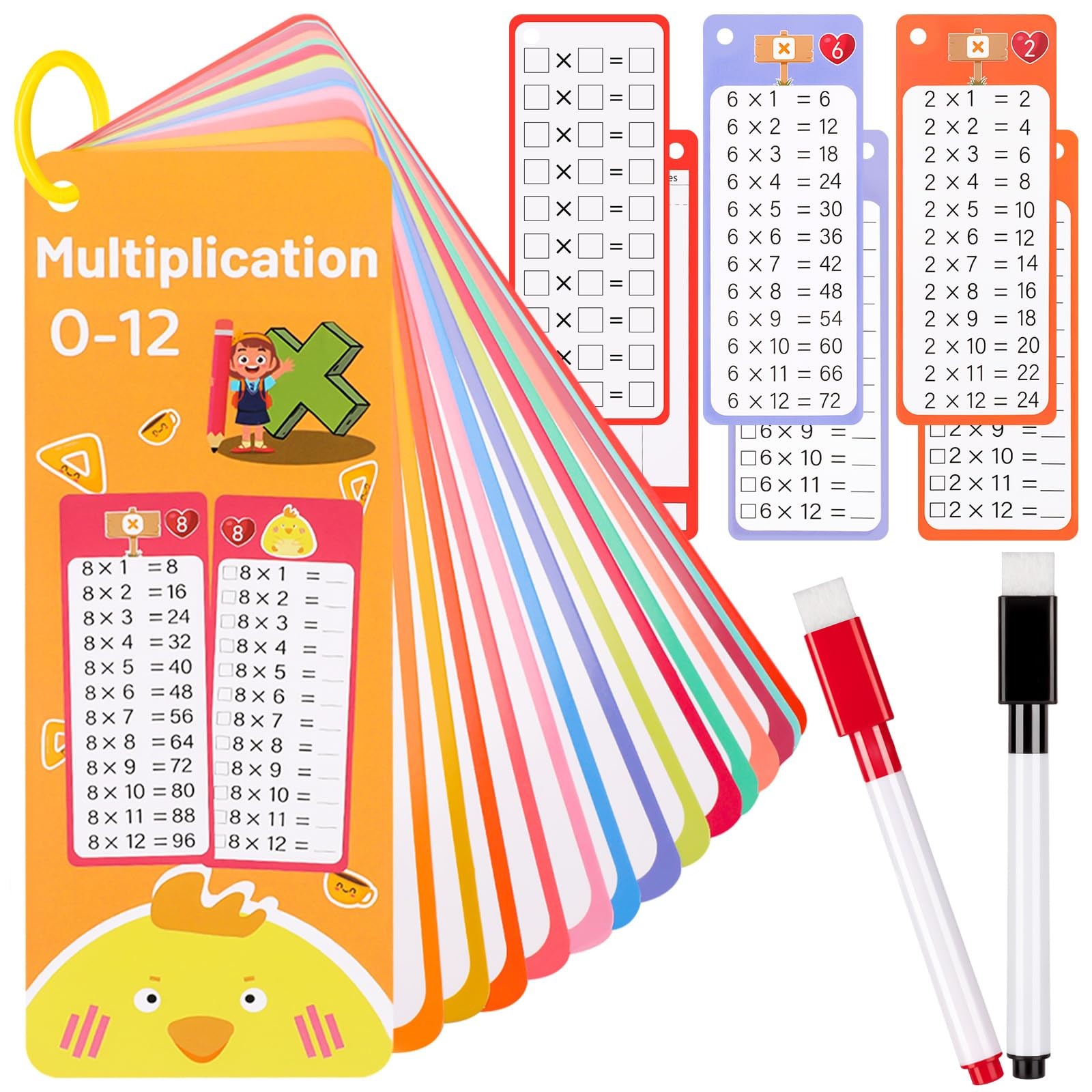 15Pcs Multiplication Flash Cards 012, Time Table Flash Cards Chart with 2 Dry…