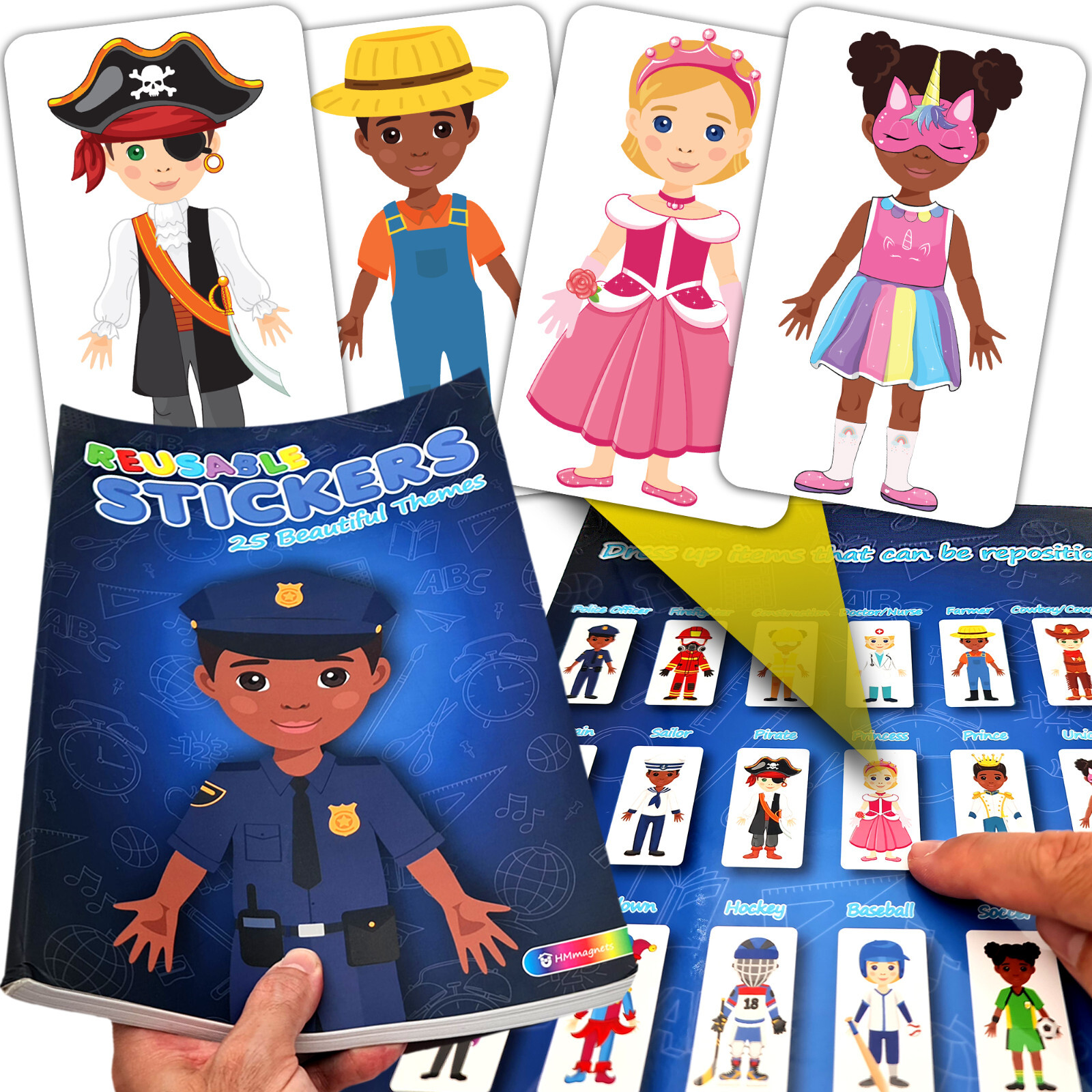 Large & Durable Reusable Sticker Book + 4 Large Dress Up Dolls (2 Boys/2 Girls)