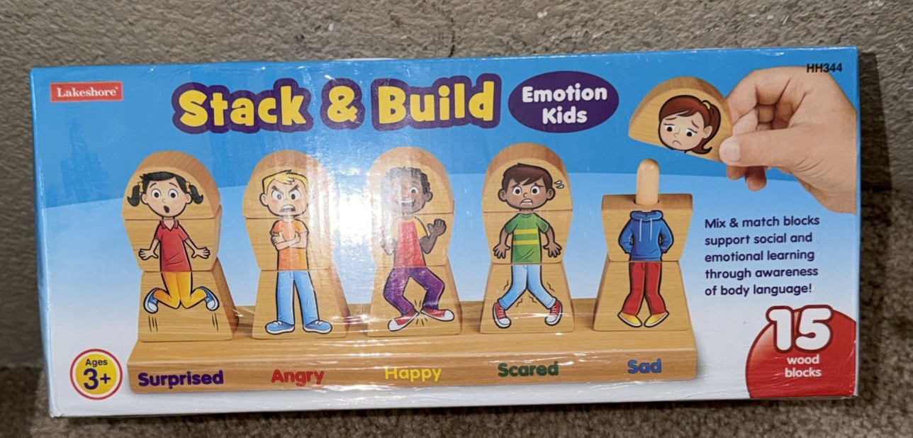 Lakeshore Stack & Build Emotion Kids Mix & Match Wood Blocks with Stand *New*