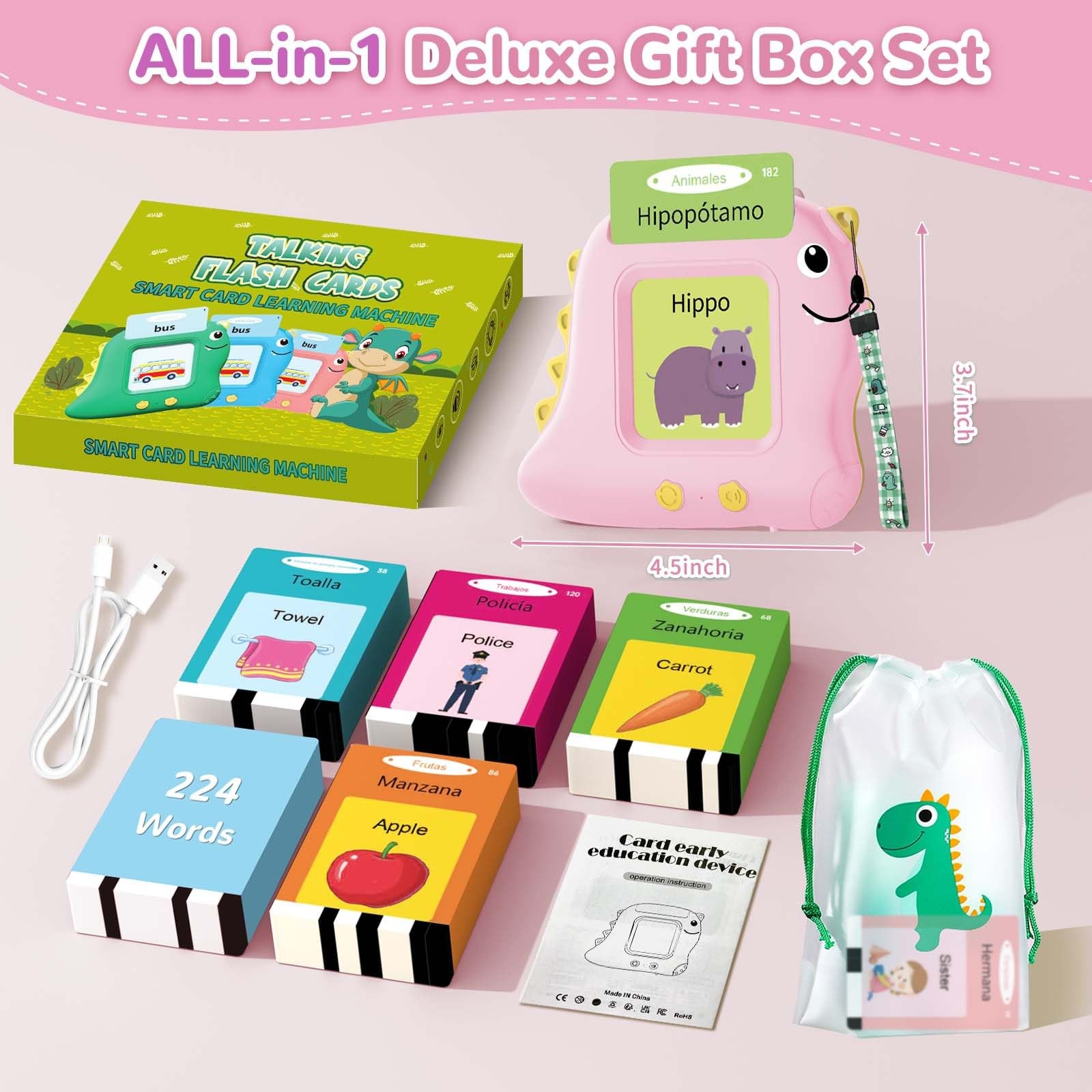 Girls Toys Spanish Talking Flash Cards – Montessori Toys for Age 2-4, Bilingu…