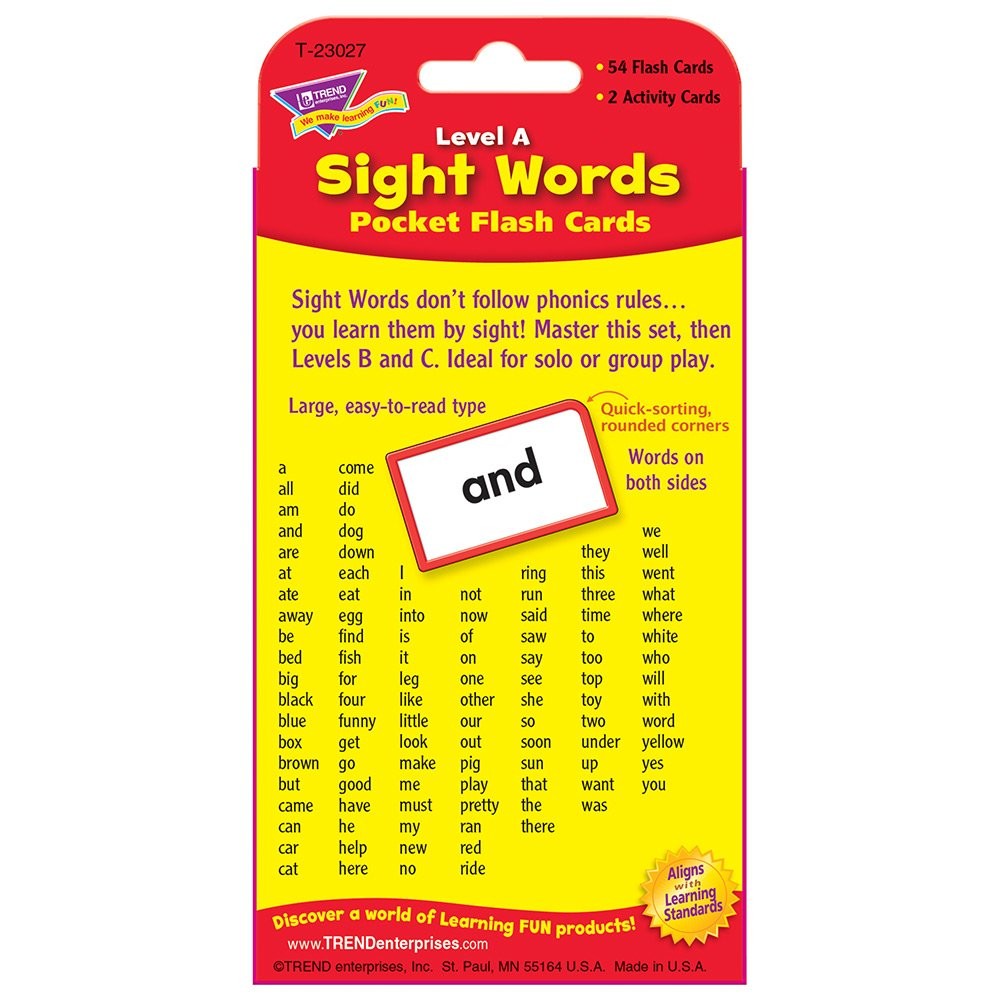 Sight Words Level A Pocket Flash Cards, Great for Skill Building and Test Pr…