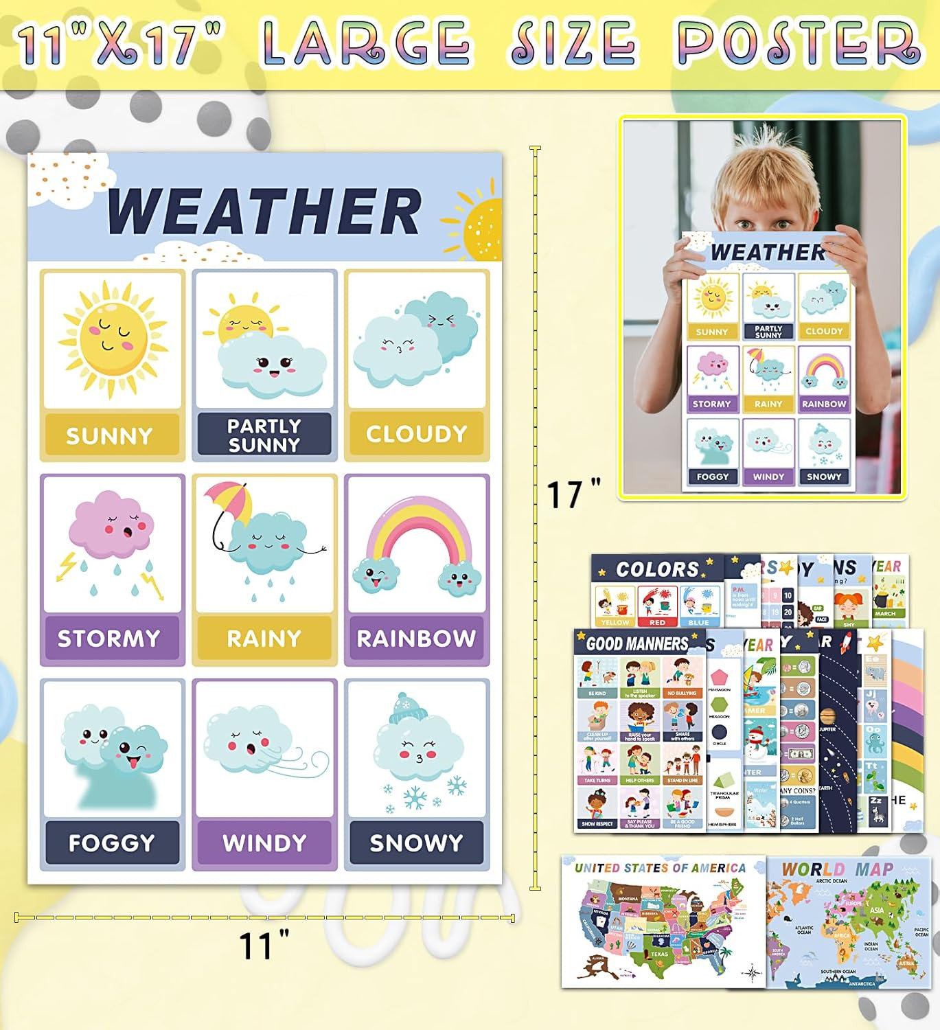 16 Educational Posters for Preschool & Kindergarten, Laminated