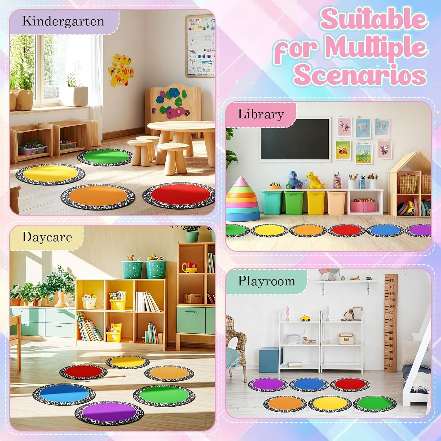 12 Pcs Rainbow Classroom Decor Carpet Seats for Preschool Kindergarten Learni…