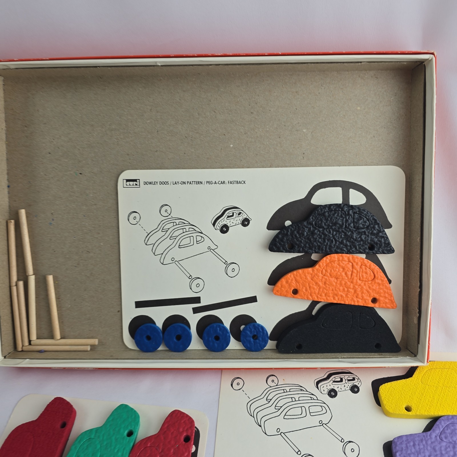 Vtg 70s Toy Lauri Peg-a-Car & Peg-a-Truck Vehicle Building 3D Puzzles Foam READ!