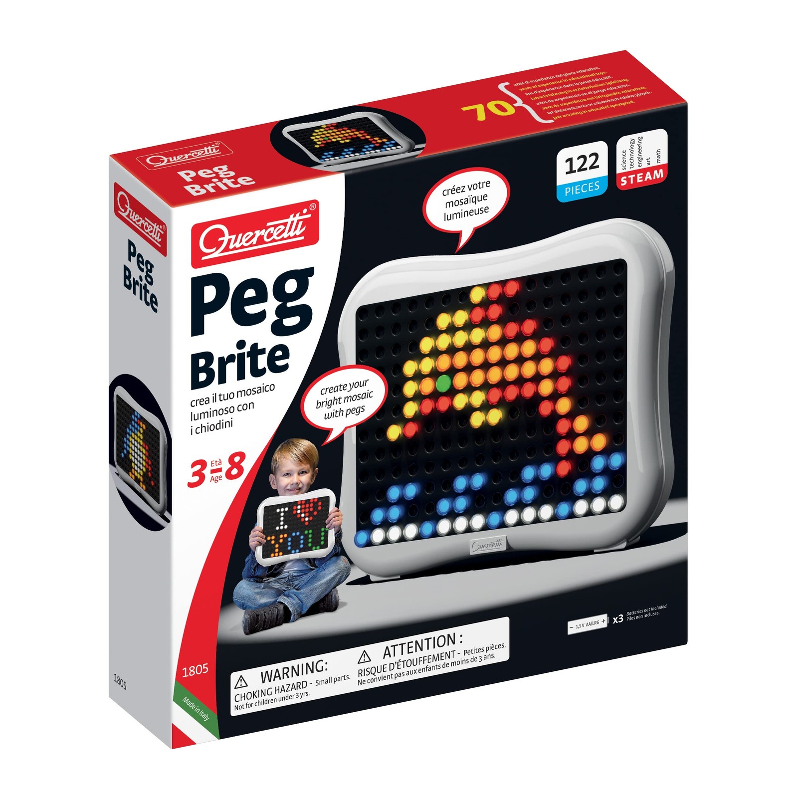 Quercetti – 1805 Peg Brite – Kids’ Mosaic Kits, 123 pezzi