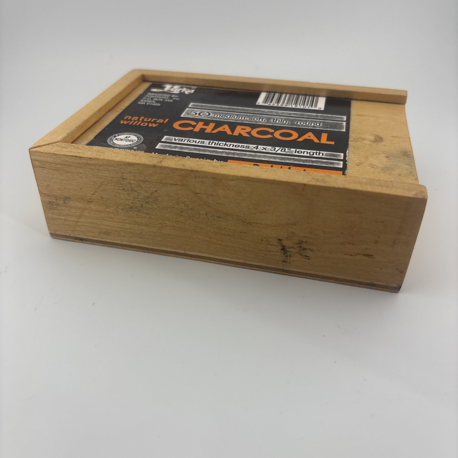 Yarka Willow Medium Soft Thin Round Natural Charcoal Sticks Wood Box used