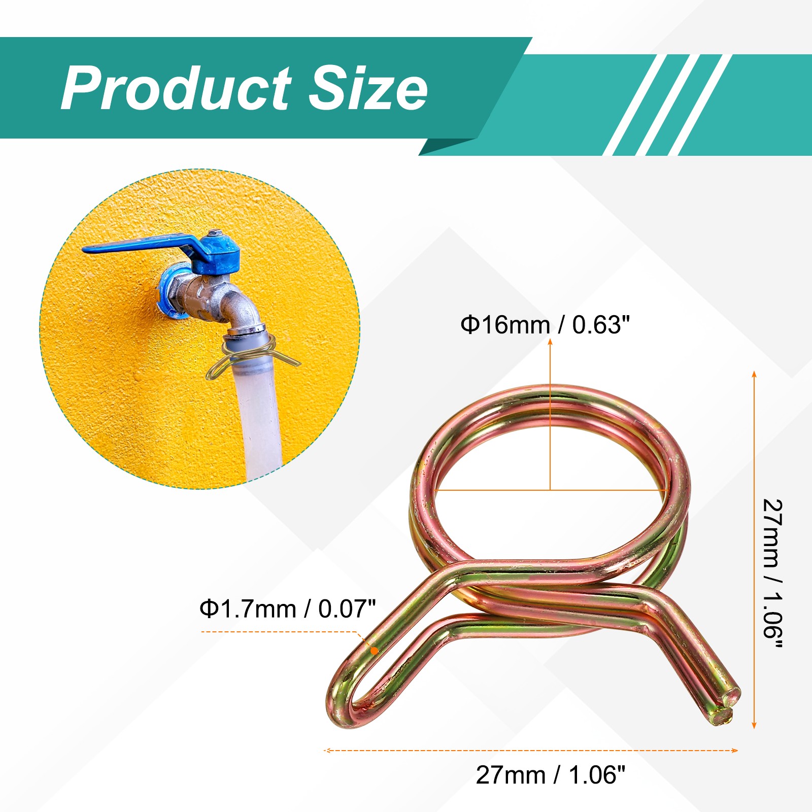 12Pcs 16mm ID Double Wire Spring Hose Clamp Spring Clips Clamps