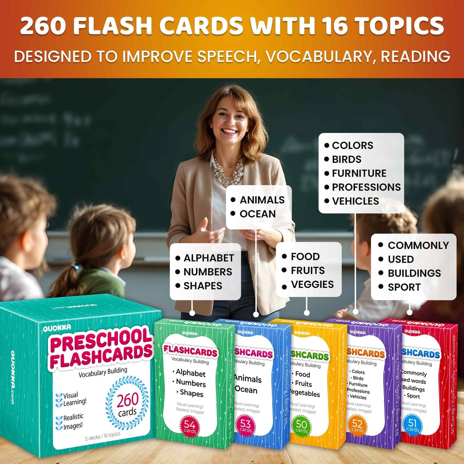 260 Flash Cards for Kids Ages 3-5 with Realistic Images – Pre K Flash Cards A…