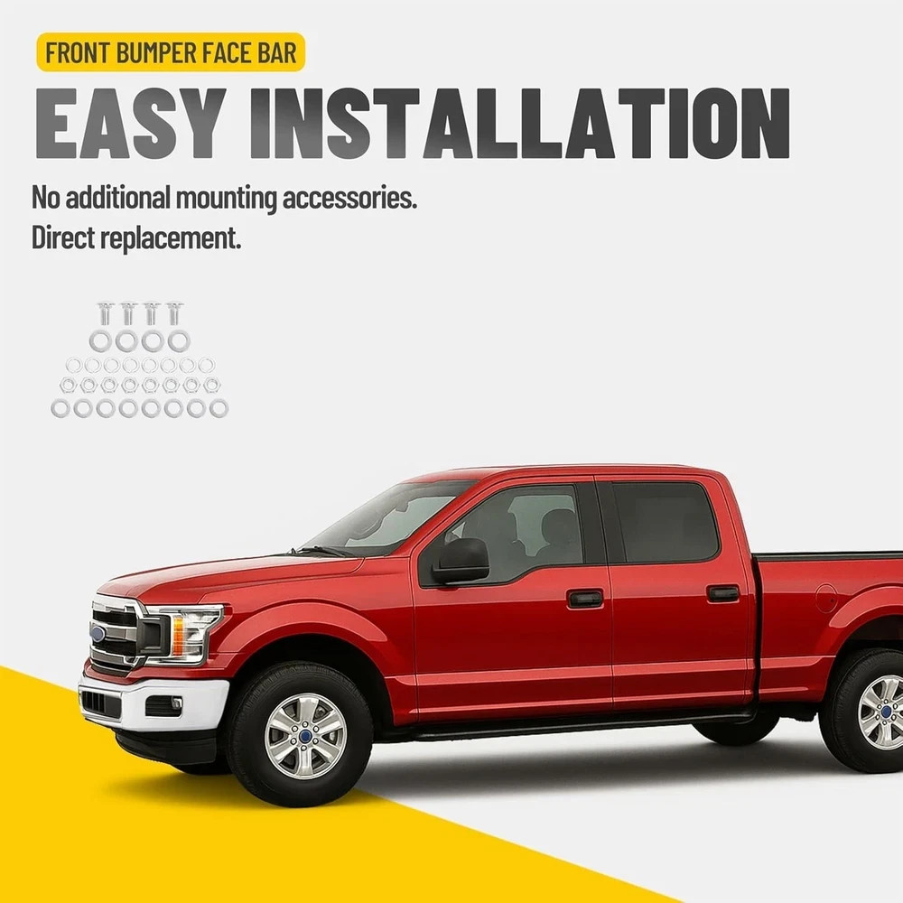 18-20 Ford F150 Front Bumper Face Bar w/ Fog Light Hole Impact Bar Chrome