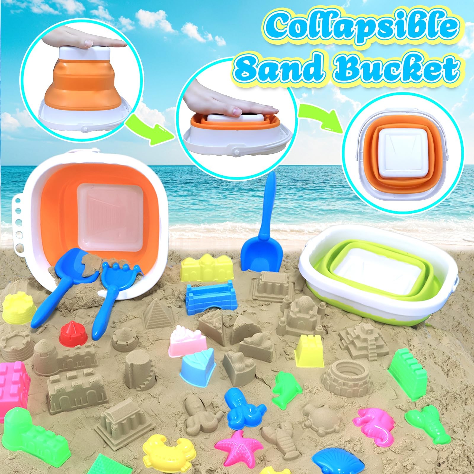 Collapsible Beach Toys Age-appropriate size for kids aged 3-10, Multicolored