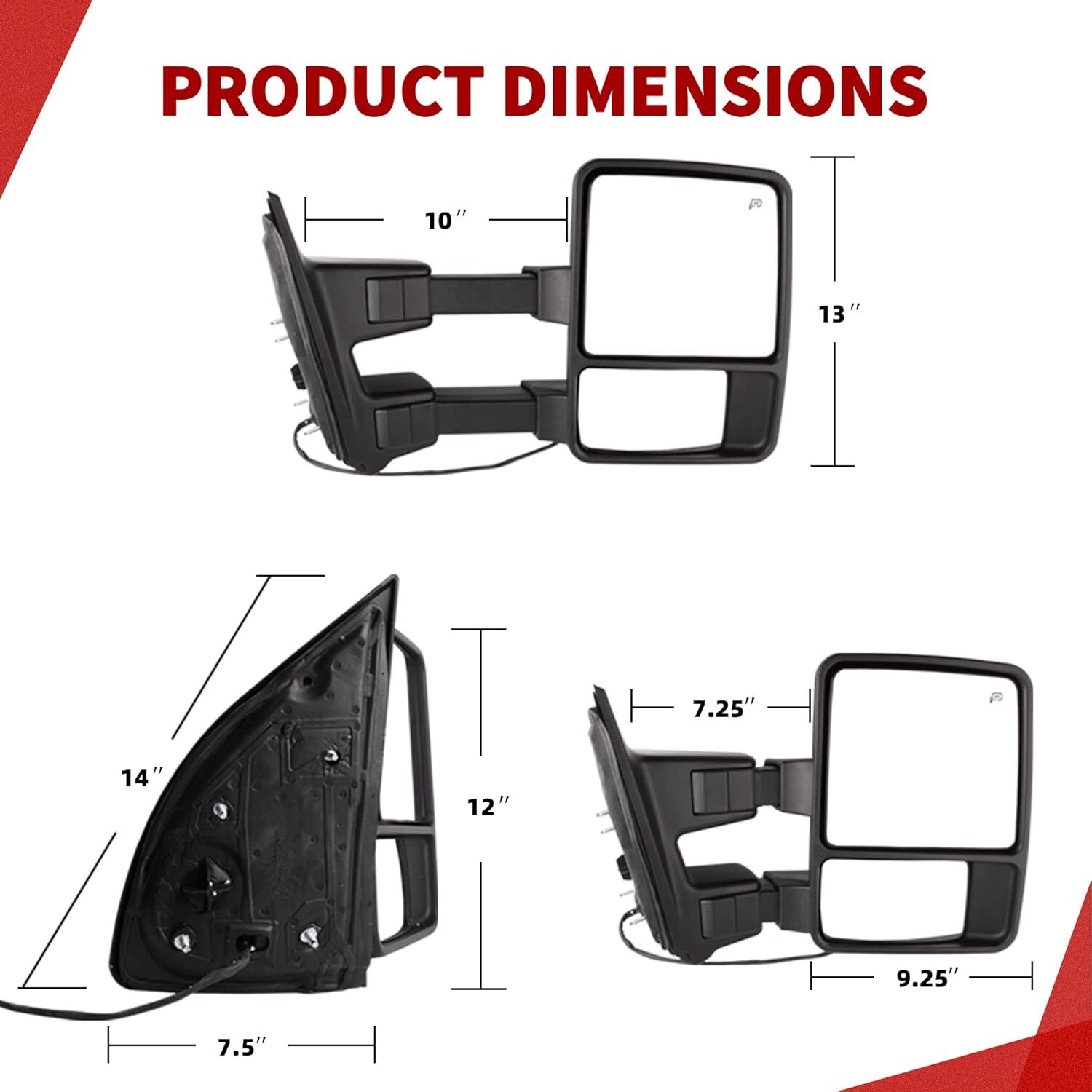 Towing Mirrors Compatible for 99-07 Ford F250/F350/F450/F550 Super Duty, 01-05.