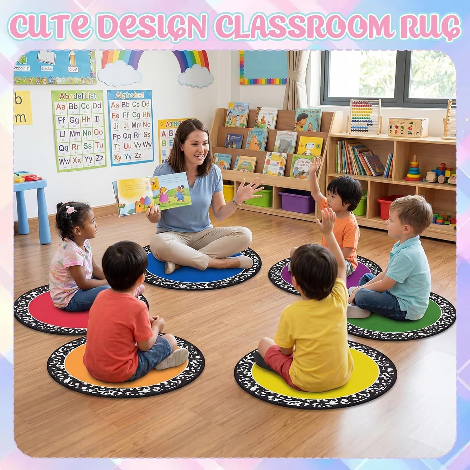 12 Pcs Rainbow Classroom Decor Carpet Seats for Preschool Kindergarten Learni…