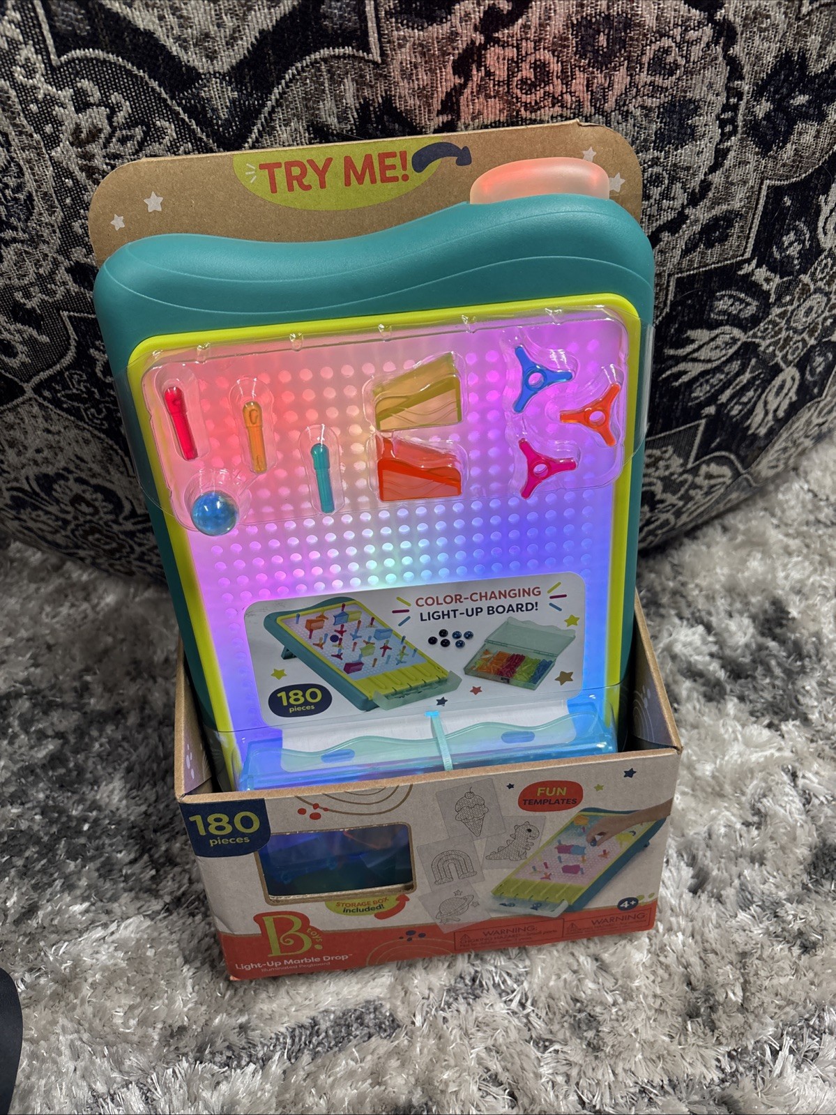 B. Toys Light-Up Marble Drop Illuminated Pegboard Color Changing 180 Pieces NIB