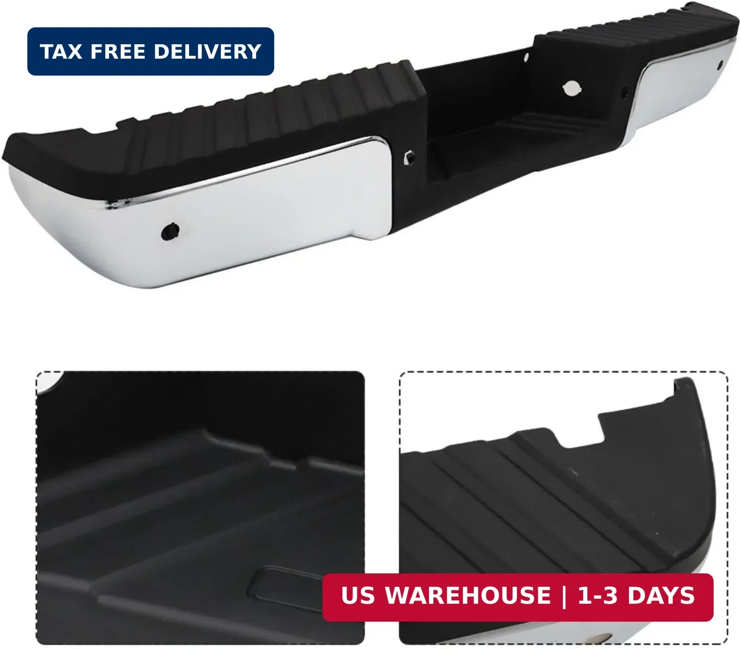 Chrome Rear Step Bumper for 2008-2016 Ford F250 F350 Super Duty w/ Sensor Holes
