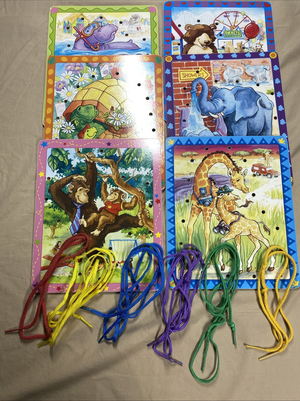 6 Lacing Boards Sewing Cards Sturdy Particle Board Animals Homeschool
