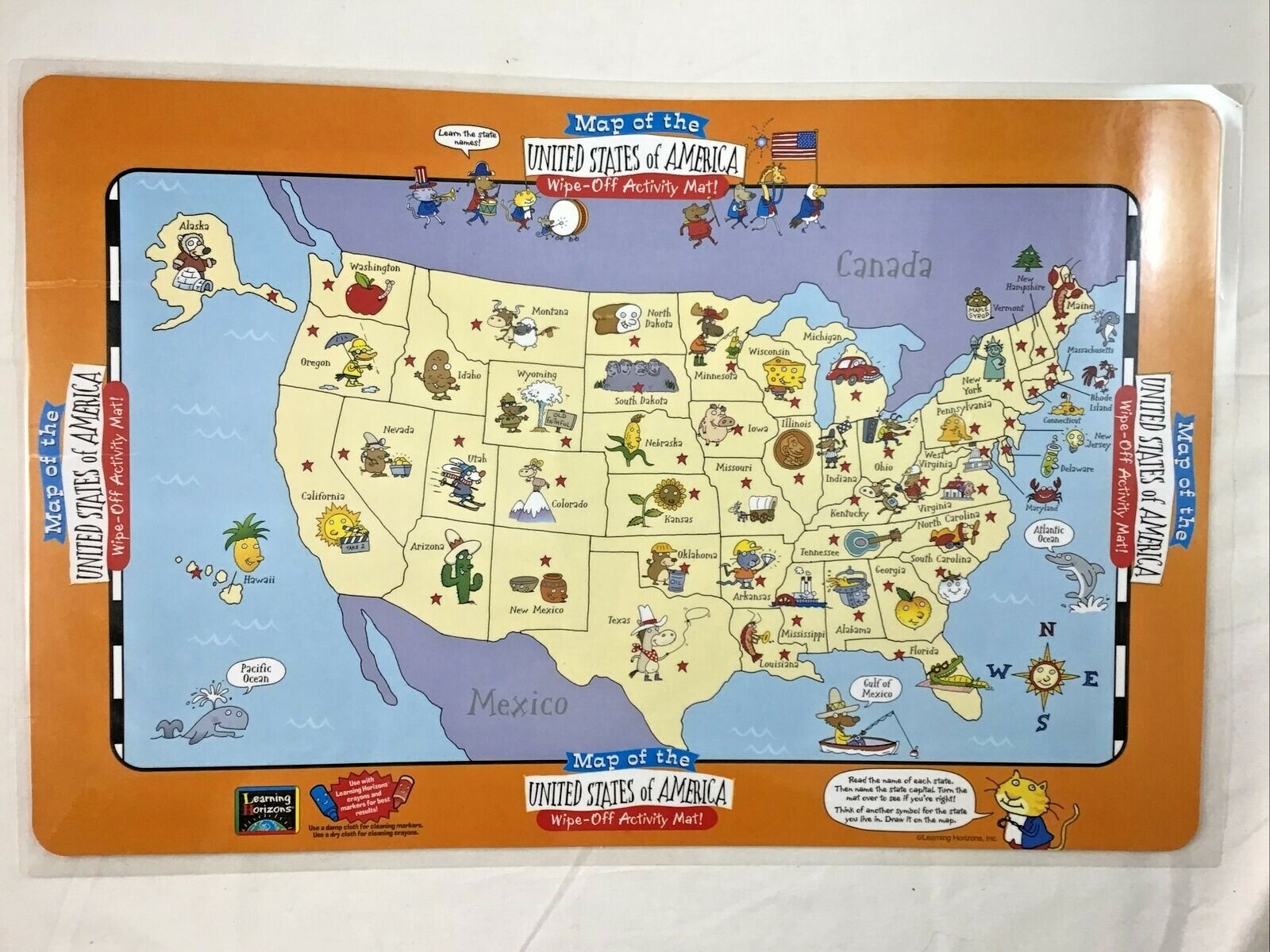 Map of the United States of America Wipe Off Activity Mat Learning Horizons