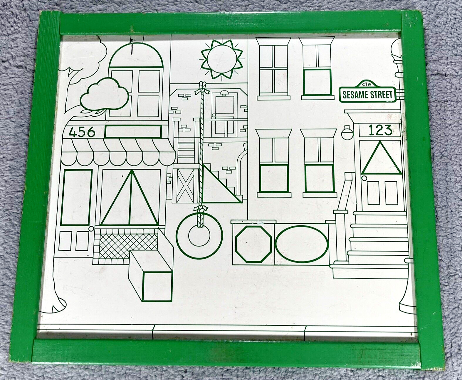 VTG Sesame Street Dry Erase Board Magnetic Activity 1970s Green 17.5” x 15.5”