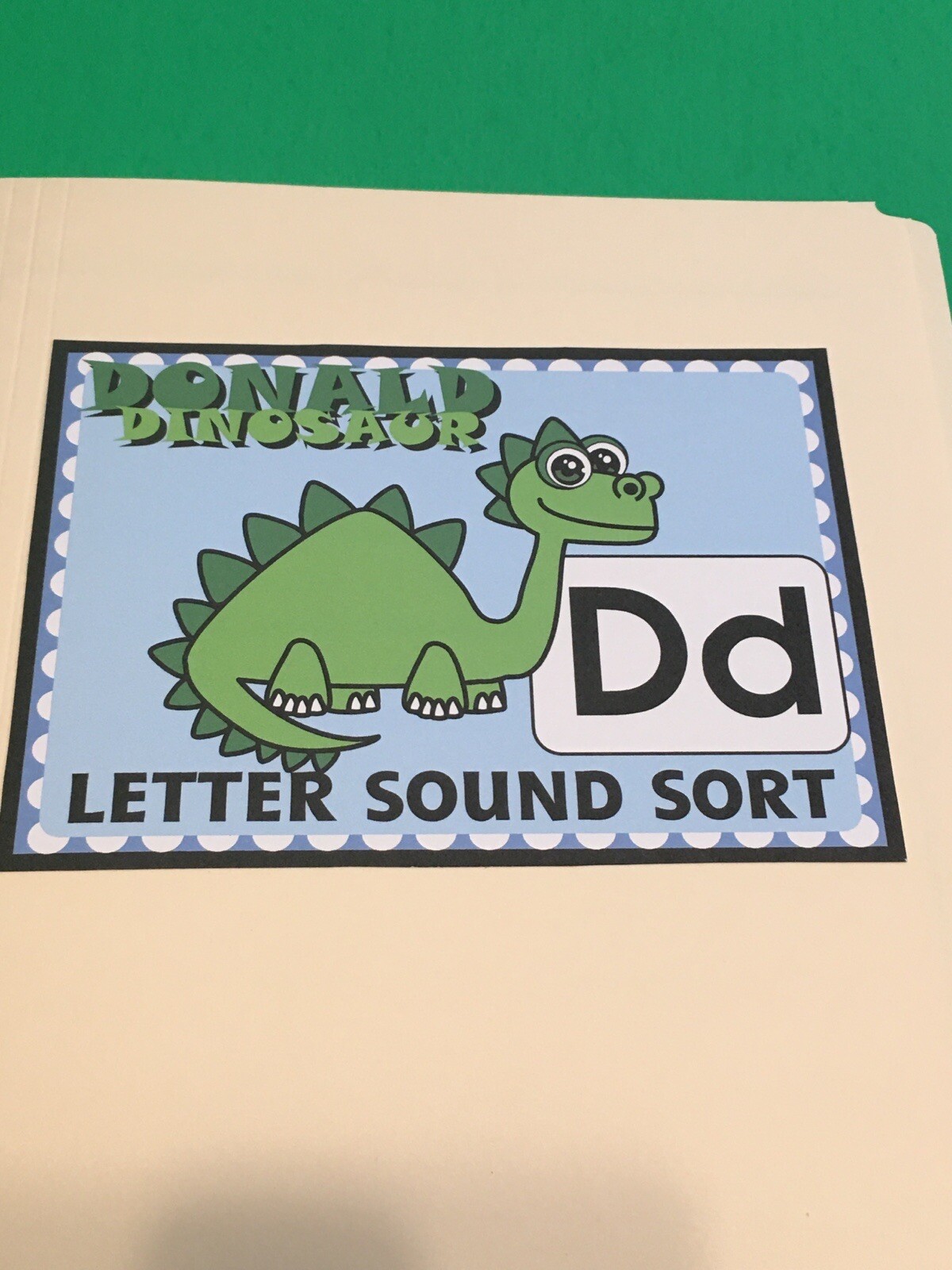 Donald Dinosaur – Letter Dd – DIY File Folder game – Printed / Uncut