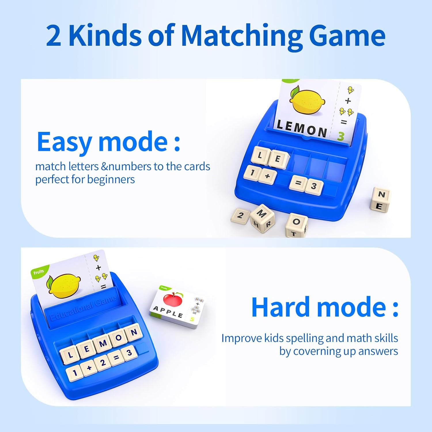 Educational Toys for Kids Ages 3-8, Matching Letter Spelling Math Counting Game,