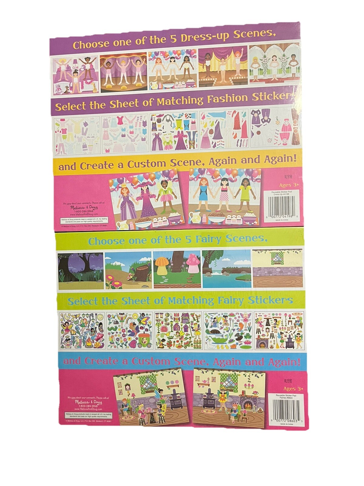 2 Sets Melissa And Doug Fairies & Dress Up Reusable Sticker Pad NEW