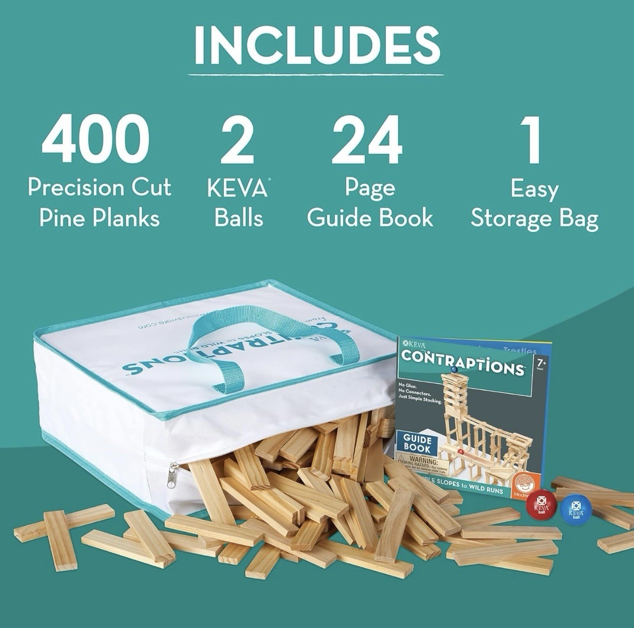 MindWare KEVA Contraptions 400 Pc Wooden Plank STEM Building Set Ages 7+