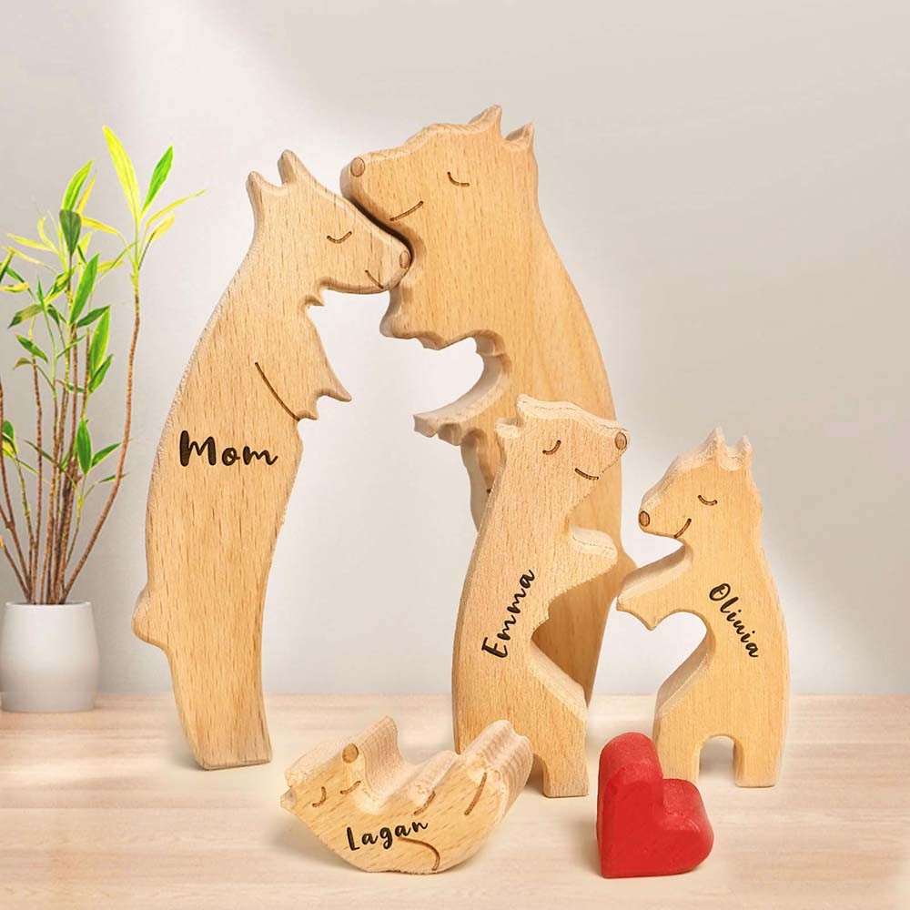 Charming Creative Sturdy Durable Smooth DIY Bear Family Wooden Puzzle Decoration