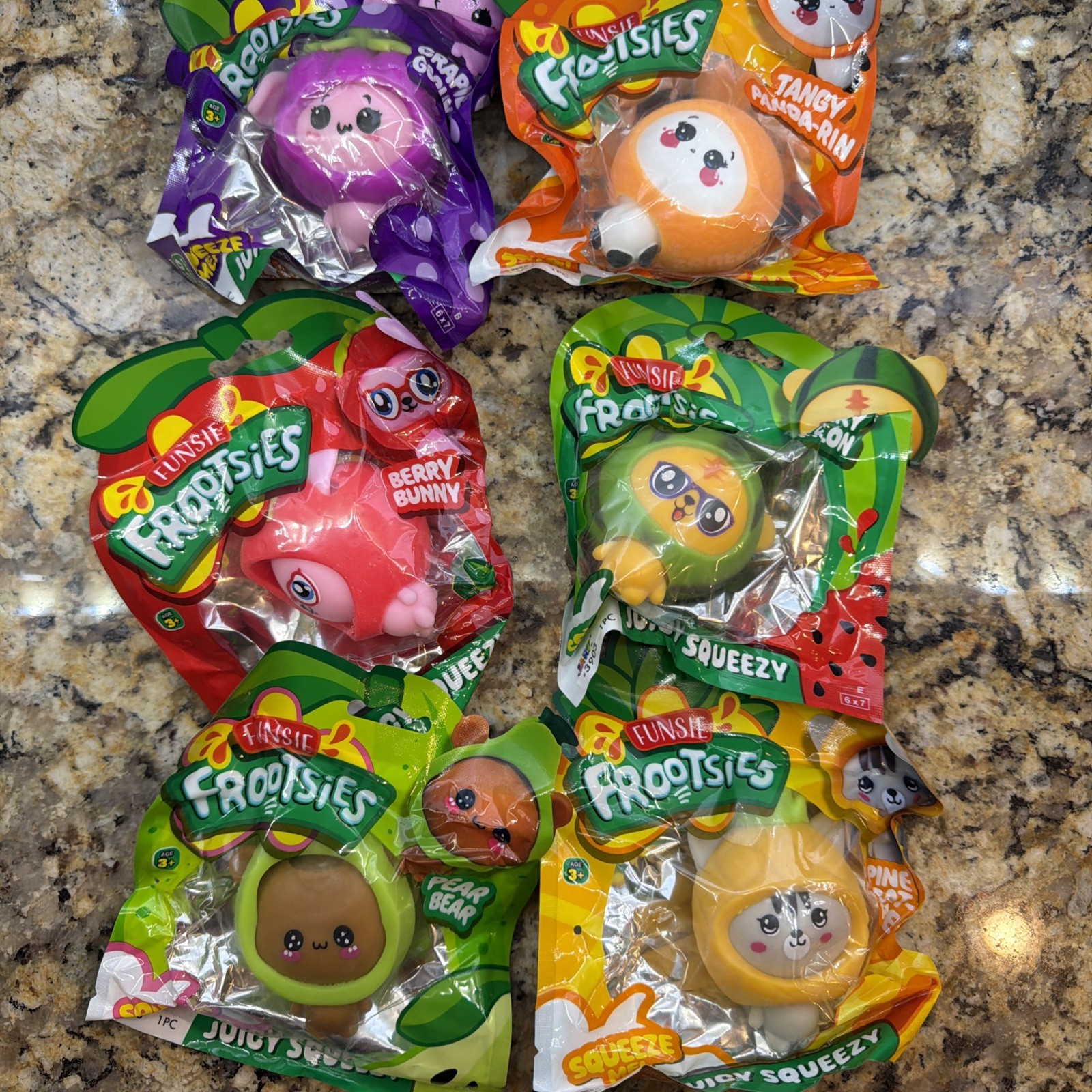 Ja-Ru Funsie Frootsies Juicy Squeezy Squishy Toy SET OF 6 🍇🍓🍉🍍🍊 🍐