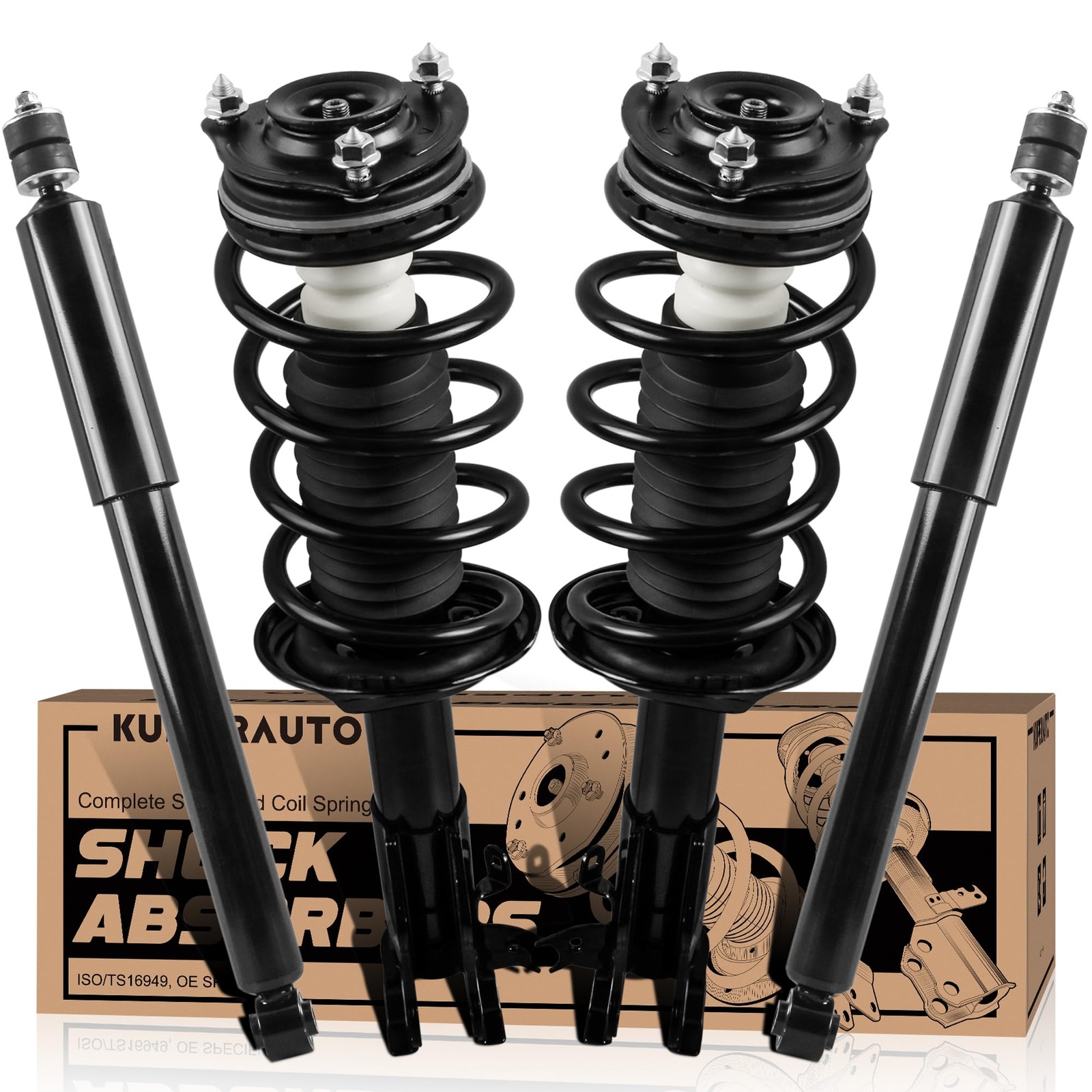 KUIPERAUTO Front and Rear Complete Strut Spring 4x Front+Rear Struts, Black