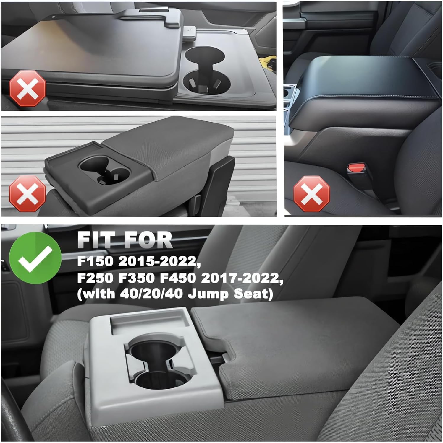 Center Console Cover Ford F150 2015-2024 & F250 F350 F450 2017-2024 Leather Arm