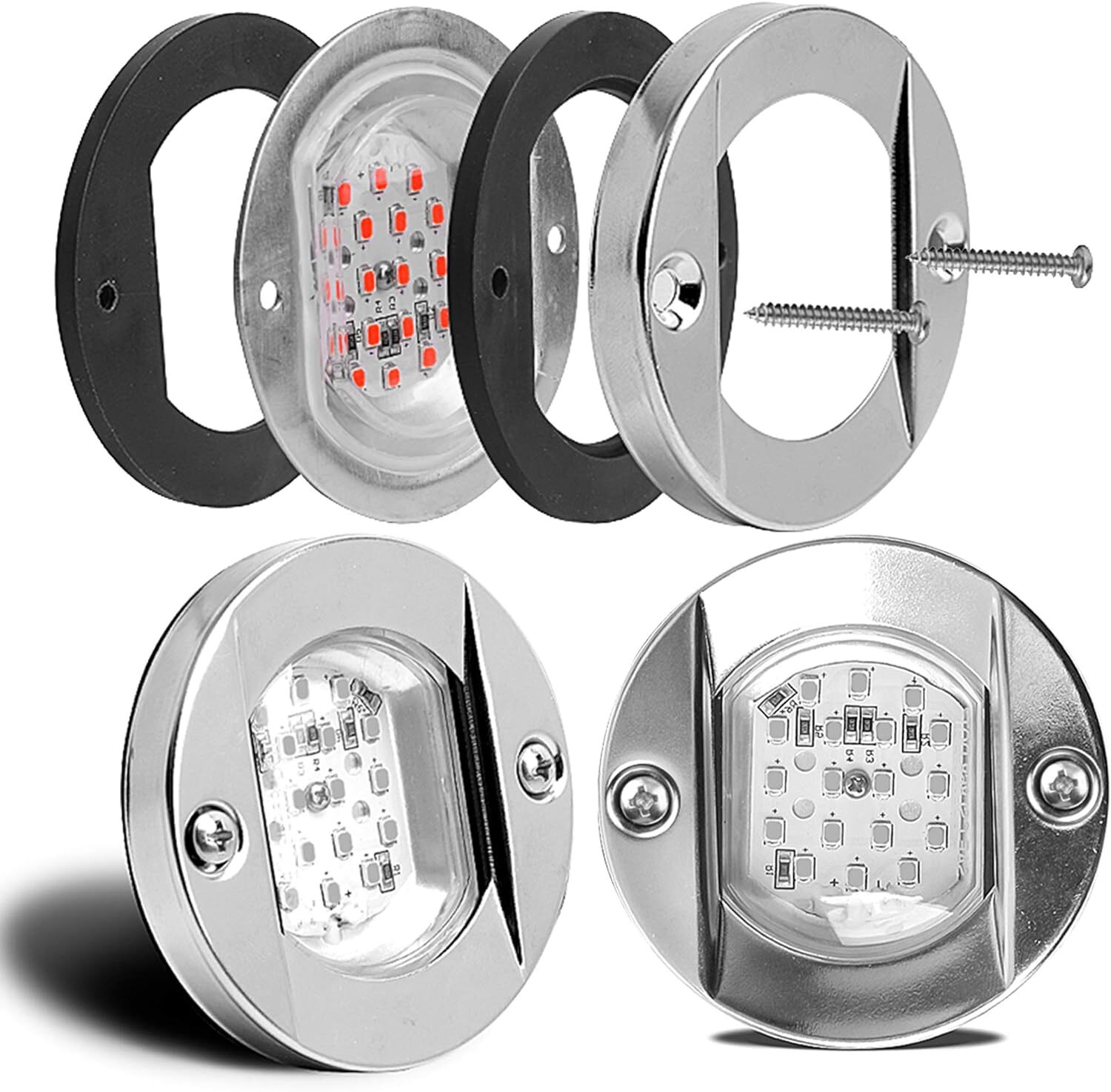 HUSUKU LED Marine Courtesy Lights, 316 Stainless Steel, SOOP3 P0-1 1200LM 3″