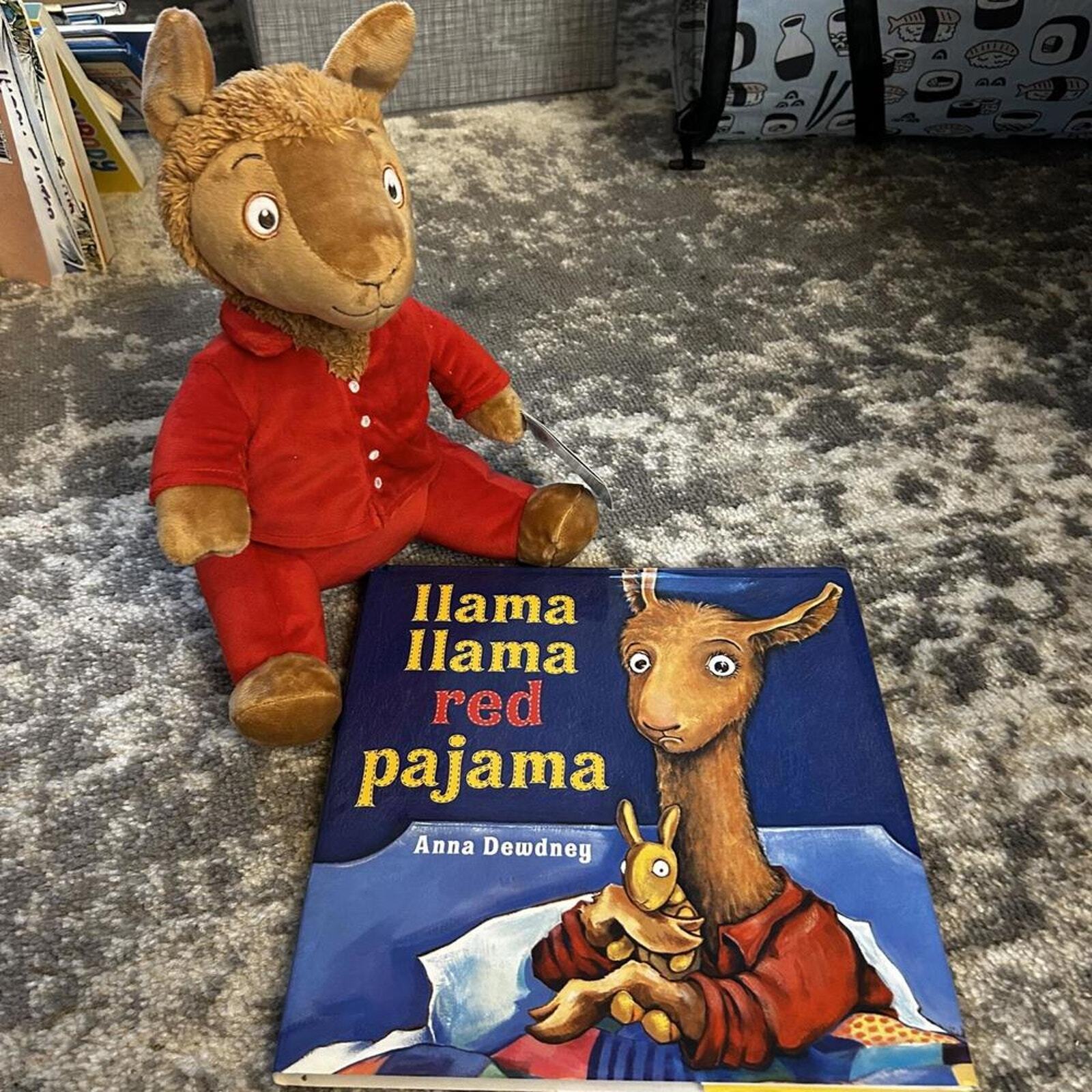 Llama in Red Pajamas Hardcover book and Plush Llama (NEW)