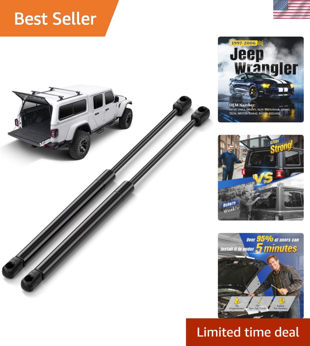 Carbon Steel Rear Struts for 1997-2006 Jeep Wrangler – Easy Install!