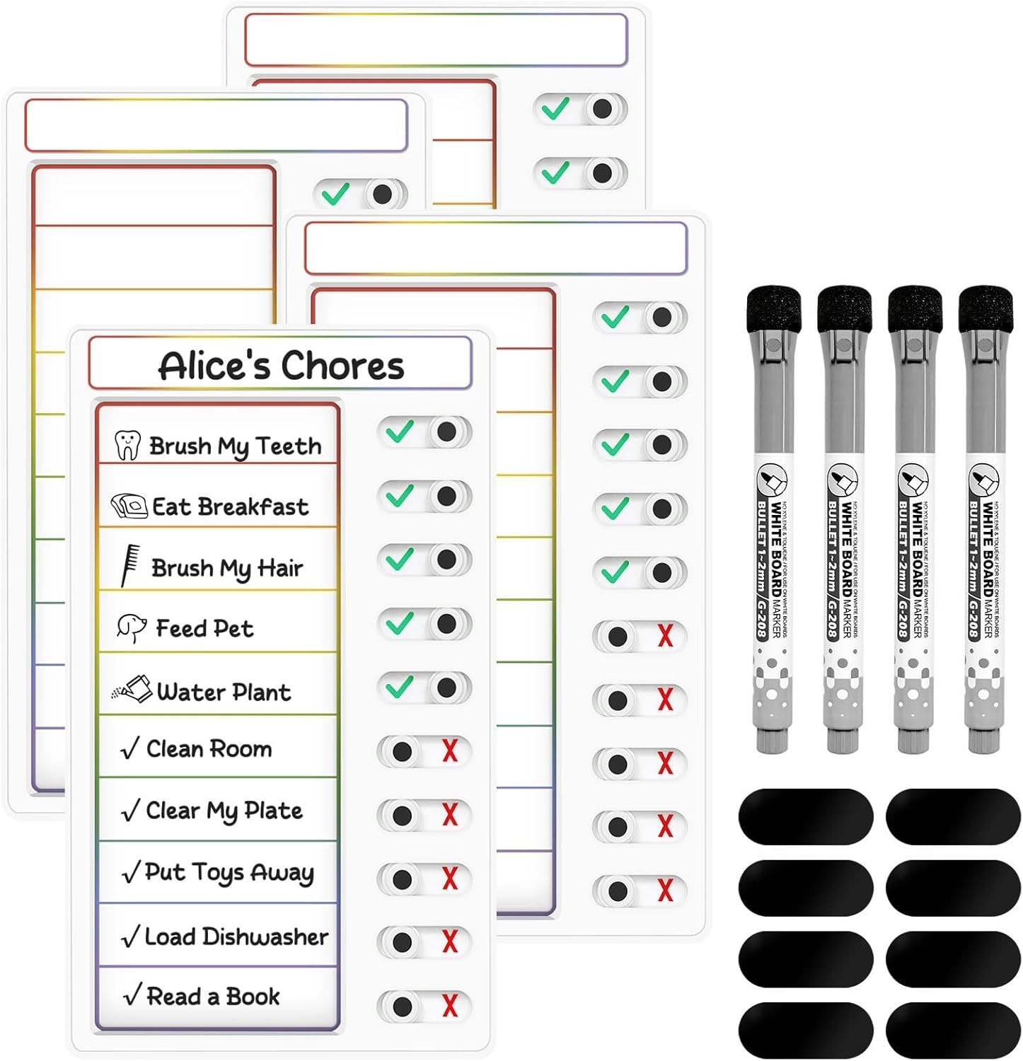 4-Pack Kids Routine Charts – Magnetic Dry Erase Chore Lists for ADHD Support