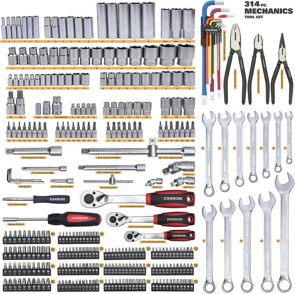 TRUE MECHANIC™ 314-Piece Mechanics Tool Set and Socket Set, Professional Metric