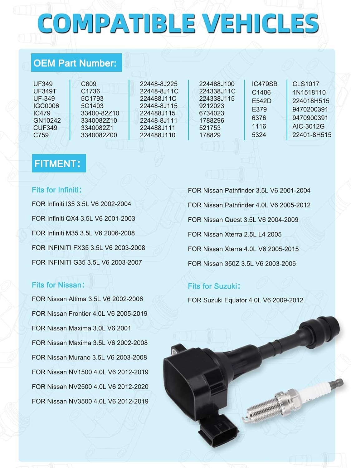 UF349 Ignition Coil 6376 Spark Plug For Infiniti I35 QX4 FX35 G35,for Nissan