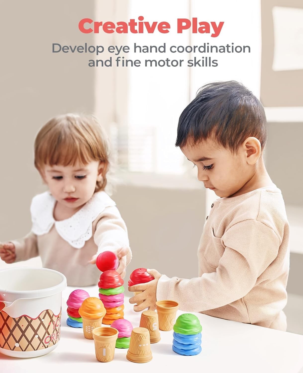Ice Cream Preschool Learning Activities Counting and Color Sorting Set Stacki…