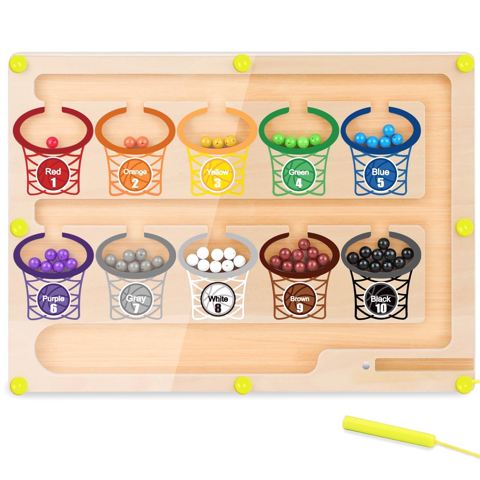 Magnetic Color and Number Maze with Magnetic Pen Wooden Magnetic Counting Maze ☆