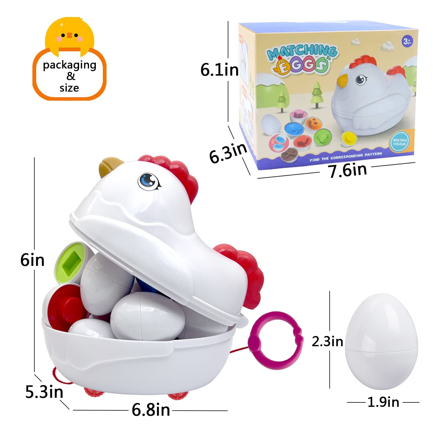 Easter Matching Eggs Toddler Toy with Push & Pull Medium, [Multiple Colors]