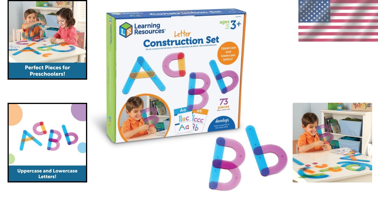 Interactive Letter Building Activity Set with 60 Pieces & Cards for Kids
