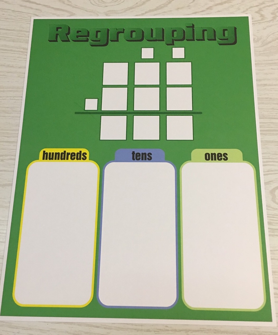 Regrouping – Math Mats for Learning Center – Laminated Mat- Teaching Supplies