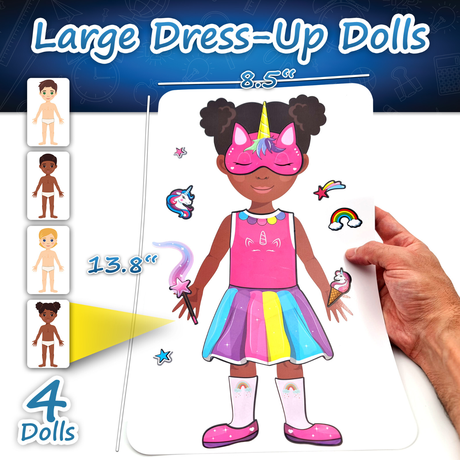 Large & Durable Reusable Sticker Book + 4 Large Dress Up Dolls (2 Boys/2 Girls)