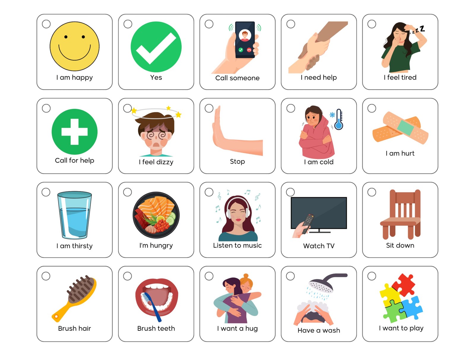 Plastic Communication Cards for Non Verbal Children and Adults with Autism, S…