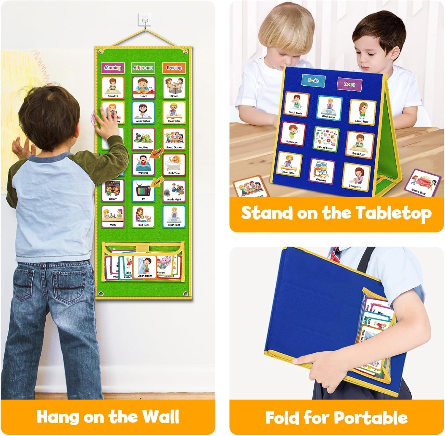 Large Double-Sided Visual Schedule Chart for Kids – 109 Activity Cards Included