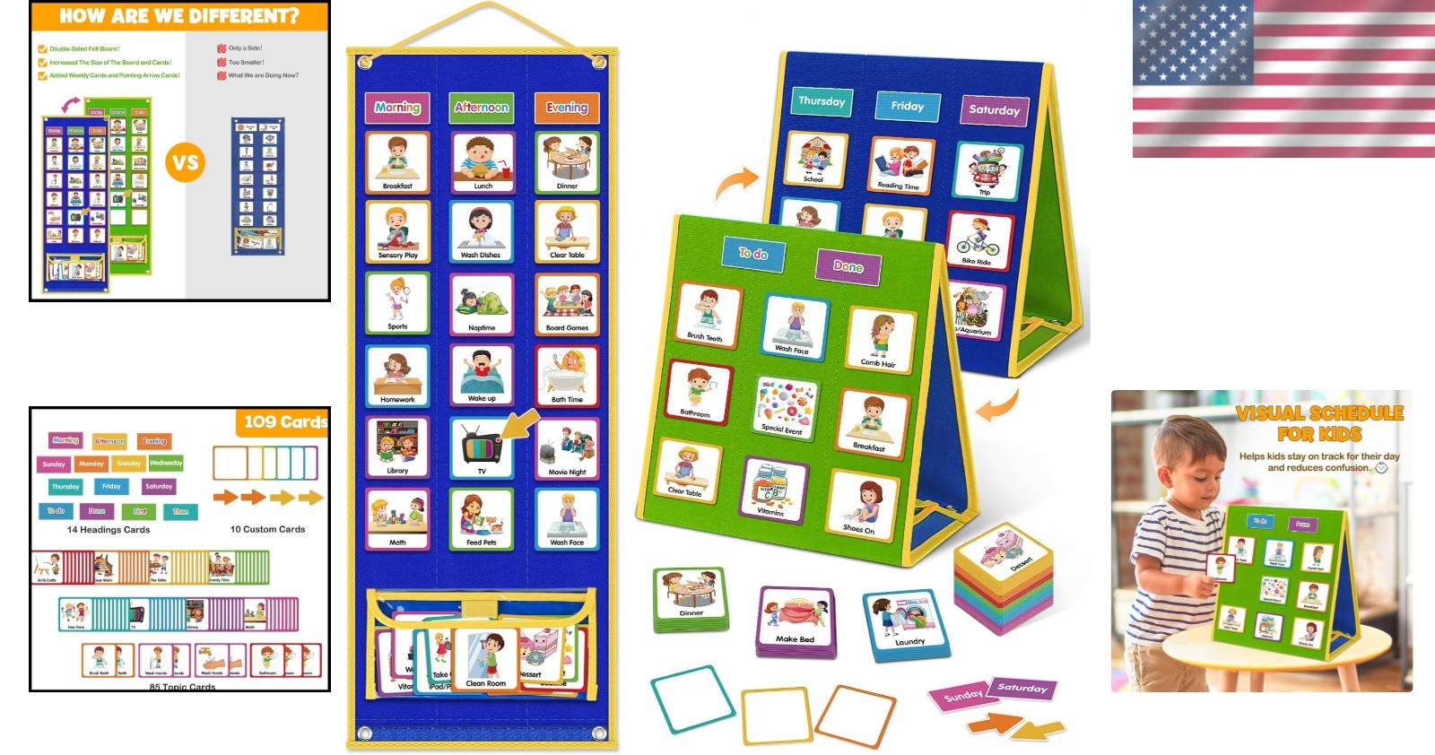 Large Double-Sided Visual Schedule Chart for Kids – 109 Activity Cards Included