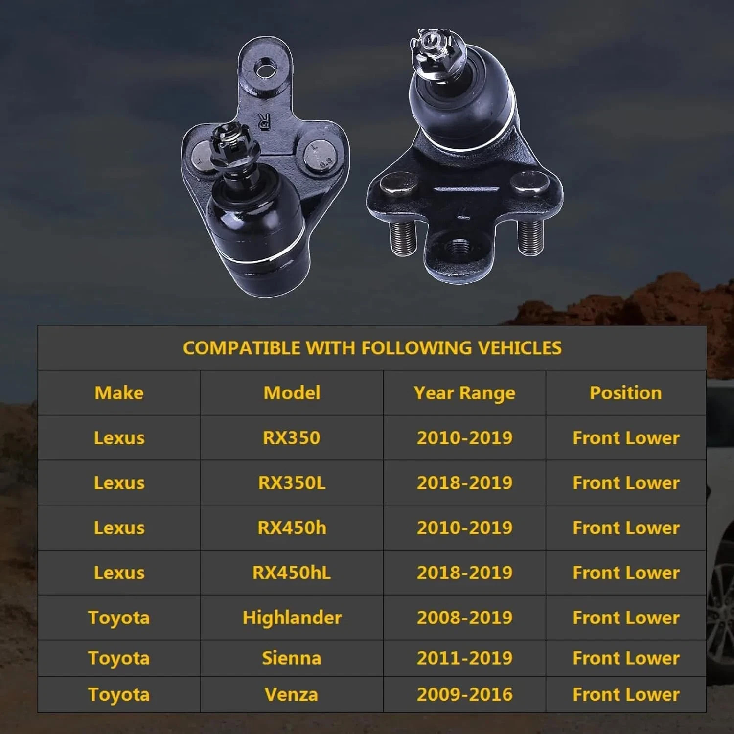 2pc Front Lower Ball Joint Kit K500187 K500188 for Toyota Highlander 2008-2019,