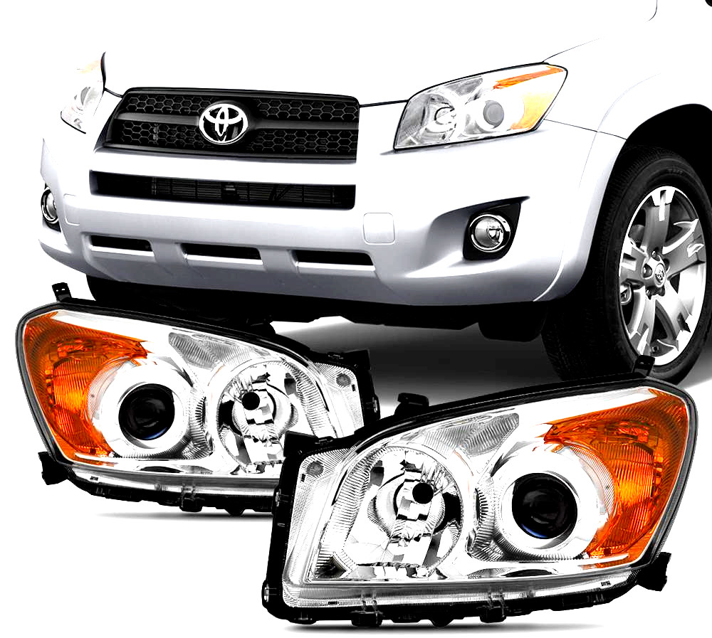 2009-2012 Toyota Rav4 Headlight Assembly Chrome Housing Amber Corner Pair