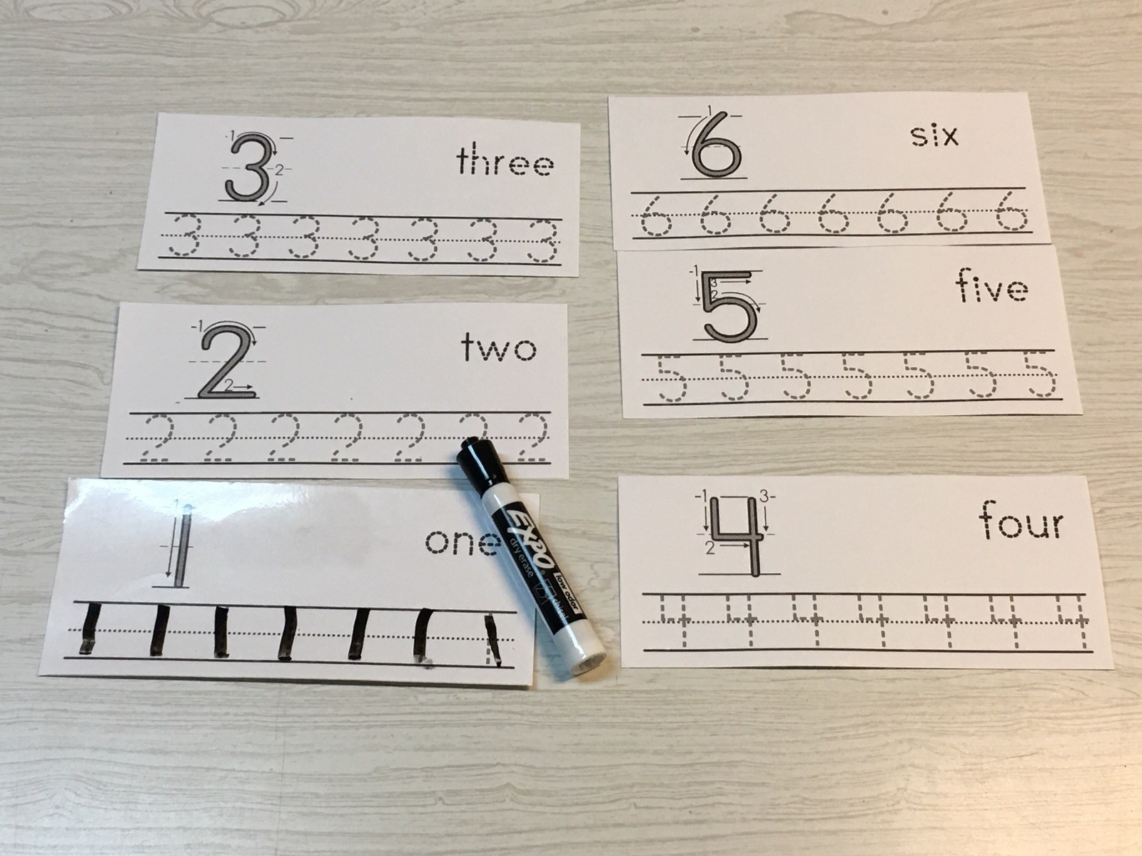 Numbers 1-20 Directional lines -laminated dry erase cards. Preschool Tracing.