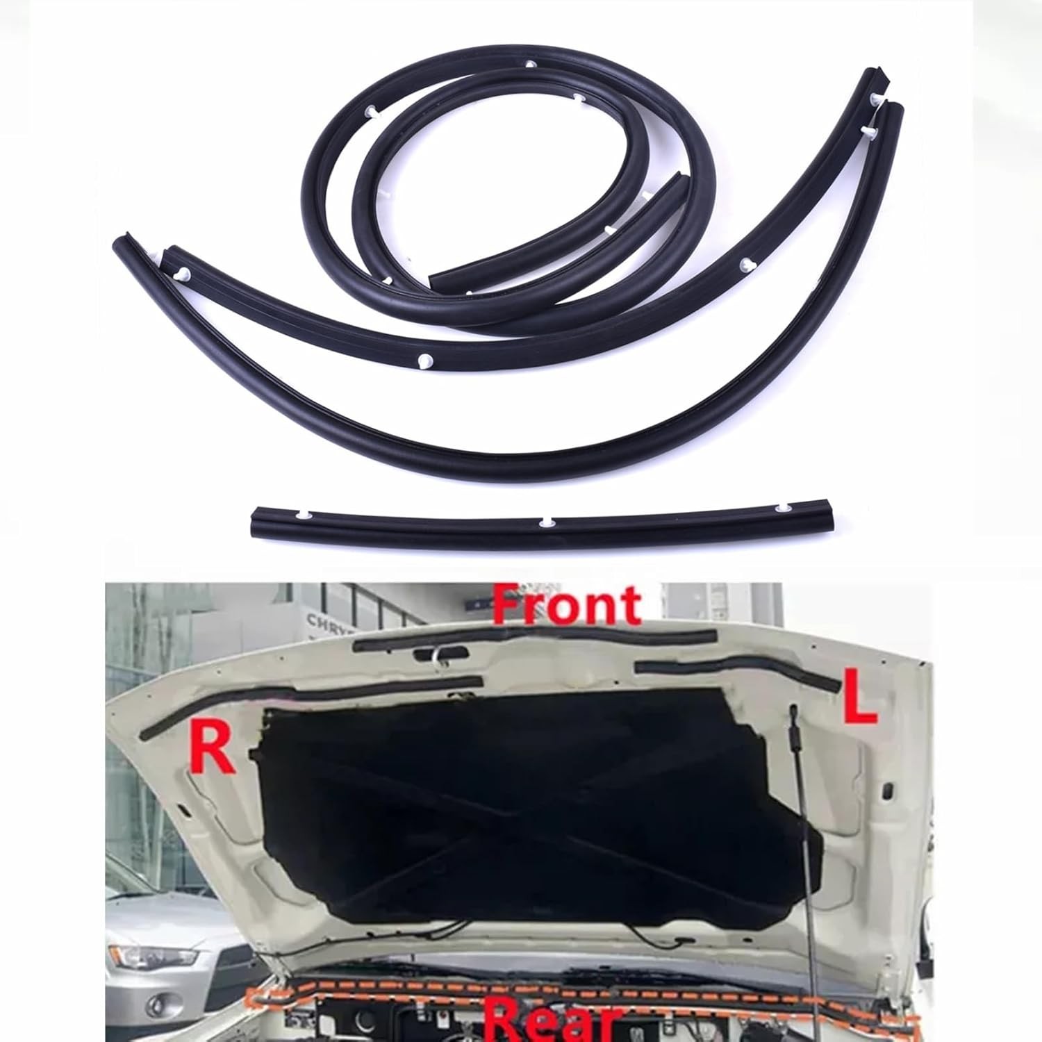 ​​4X Hood Rubber Weather Stripping Seal Clips Strip Compatible with Mitsubishi