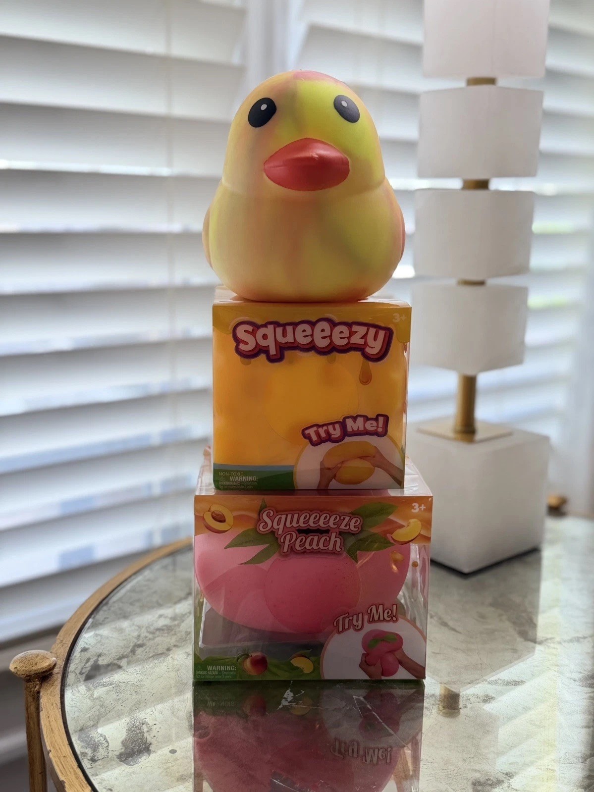 Lot of 3 Viral Squishy items! Tie dye Duck,Cheese, and Peach! Squishy FAVS! 🤩