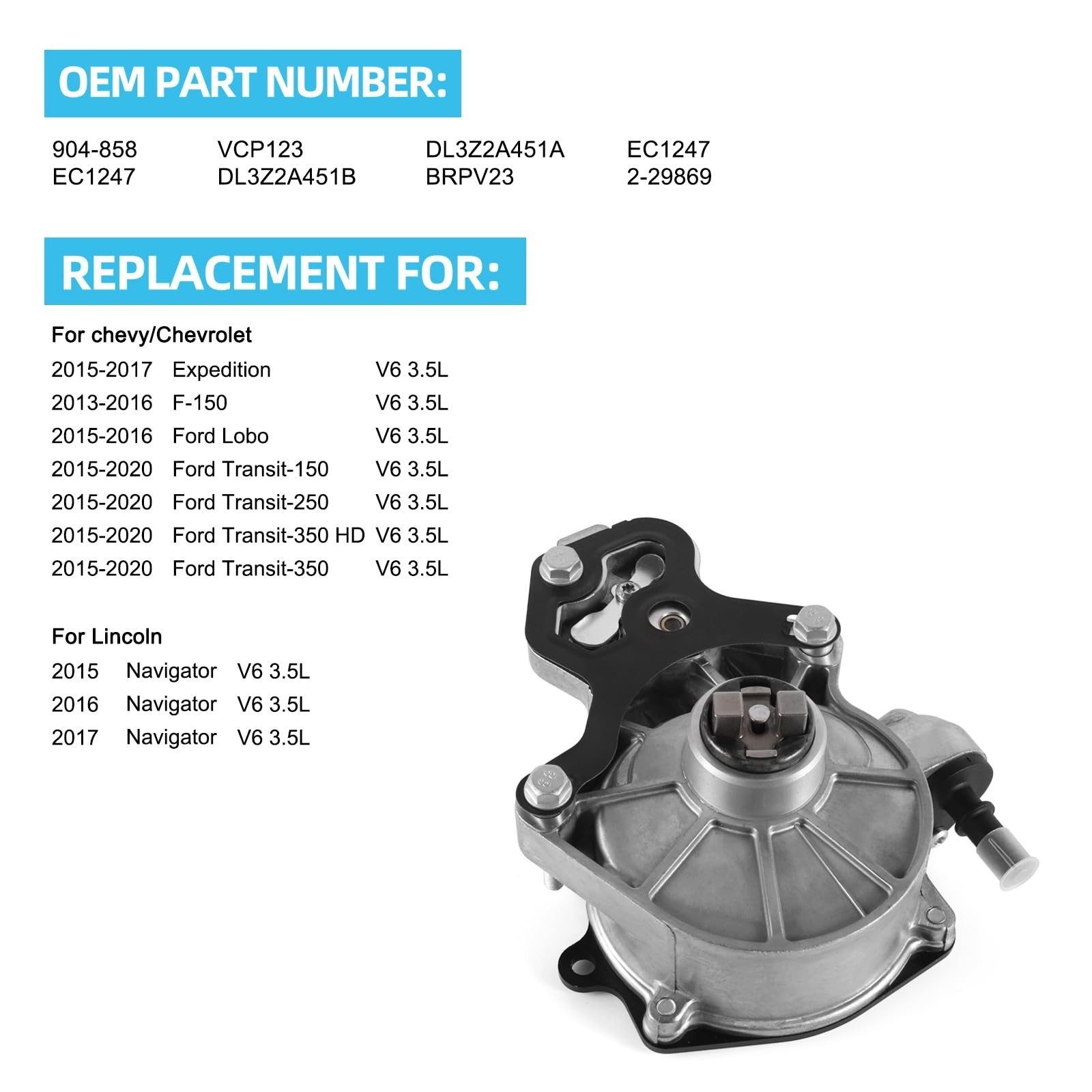 TAUTOY 12686657 Brake Vacuum Pump 2.0L 2.5L 2013-2021 for Chevy/Chevrolet Bla…